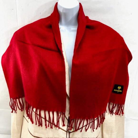 New in bag Molti Valentino Italy Scarf Men/Women 100% Wool 68"x28" red fringe(72 - Picture 9 of 9